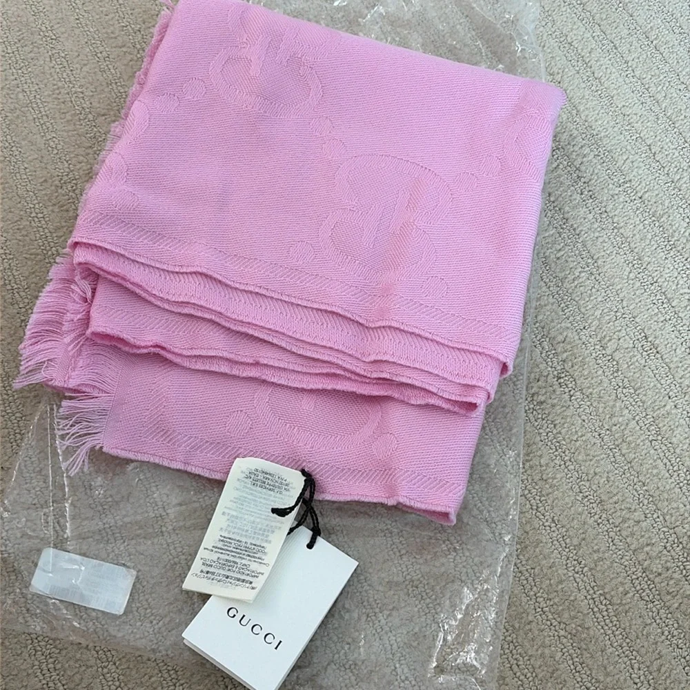 Gucci Pink Monogram Wool Silk Scarf